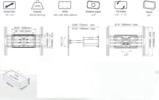 NBmounts NBSP5v2 Wall TV Mount up to 50"