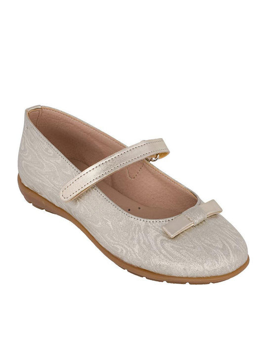 Kids Anatomic Leather Ballerinas with Hoop & Loop Closure Gold