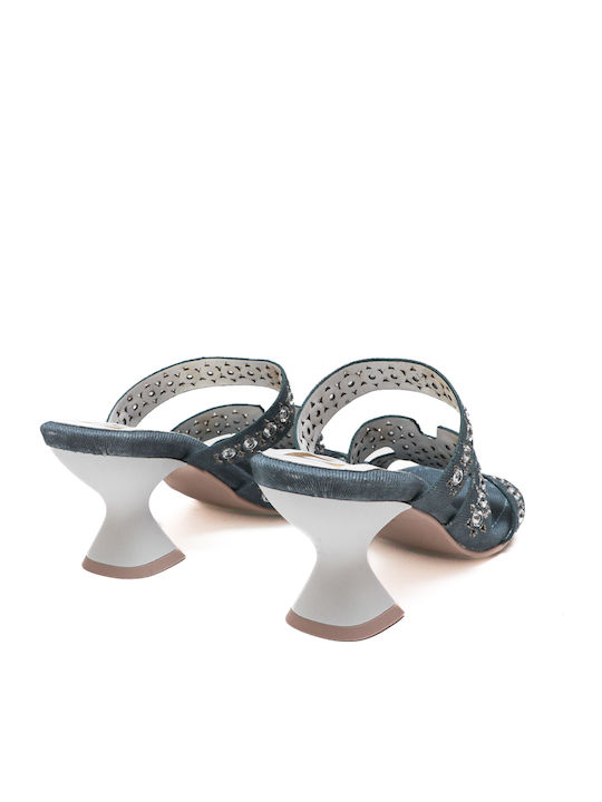 Stoff Sandalen mit Strass Hellblau