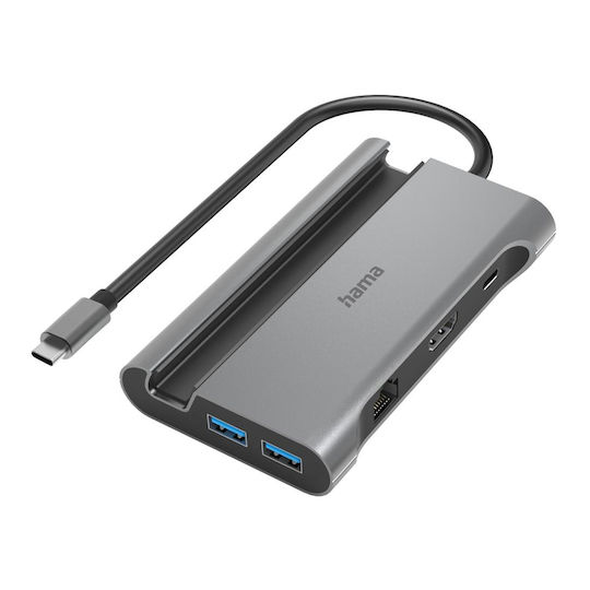 HAMA 7-in-1 USB-C Докинг станция с HDMI 4K PD Ethernet Сив