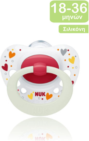 Nuk Ορθοδοντική Πιπίλα Σιλικόνης Signature Καρδούλες Λευκό - Κόκκινο Νυκτός με Θήκη για 18-36 μηνών