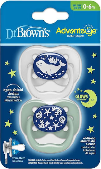 Dr. Brown's Advantage Pacifiers Silicone Night with Case Ocean - White-Mint for 0-6 months 2pcs