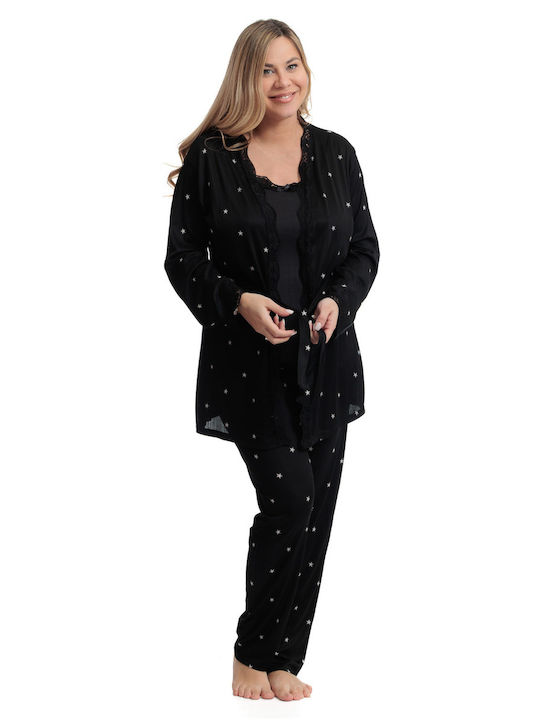 SNC Homewear Sommer Damen Robe mit Pyjama Schwarz