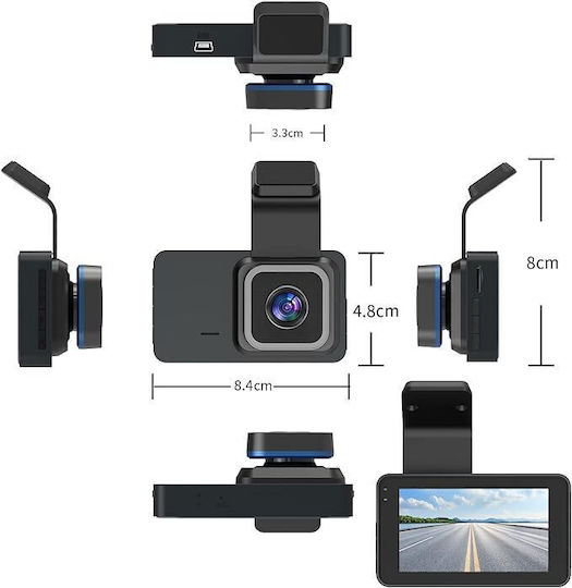 1296P Windshield Car DVR Set with Rear Camera, 3" Display