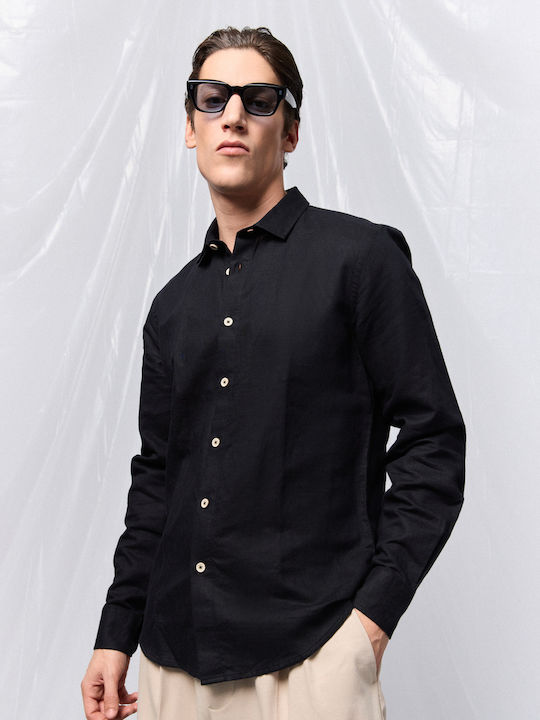 Long-sleeved Linen Shirt Black