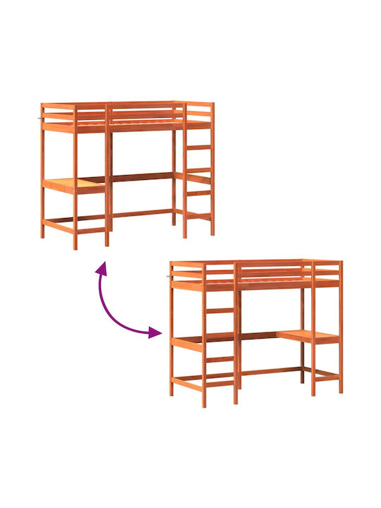 Kids Bed Loft Bed Single with Desk Brown for Mattress 90x200cm