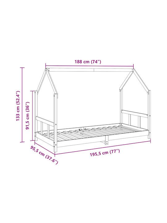 Pat pentru Copii Single Maro pentru Saltea 90x190cm
