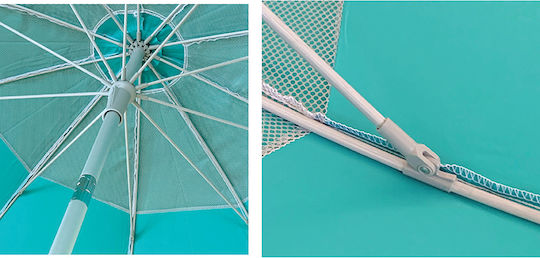 Maui & Sons 1540 Folding Beach Umbrella Aluminum Diameter 1.9m with UV Protection and Air Vent Petrol Blue