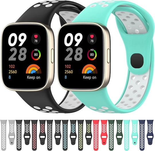 Силиконова двуцветна каишка за часовник Redmi Watch 3 Спорт Черно+Зелено