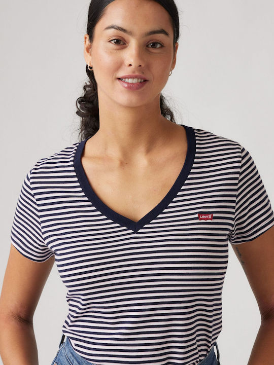 Damen T-Shirt Gestreift Navy