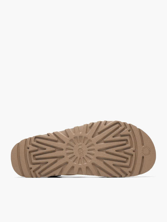 Goldenstar Leather Women's Flat Sandals with Strap Flatforms in Tabac Brown Color