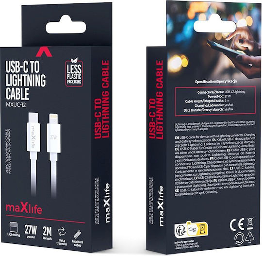 Maxlife USB-C to Lightning Cable 27W Λευκό 2m