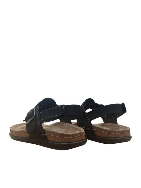 Leather Women's Flat Sandals Anatomic in Black Color