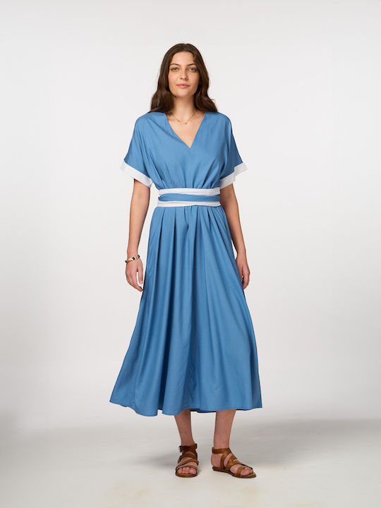 Summer Midi Wrap Dress Light Blue