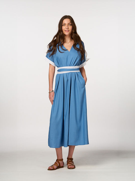 Summer Midi Wrap Dress Light Blue