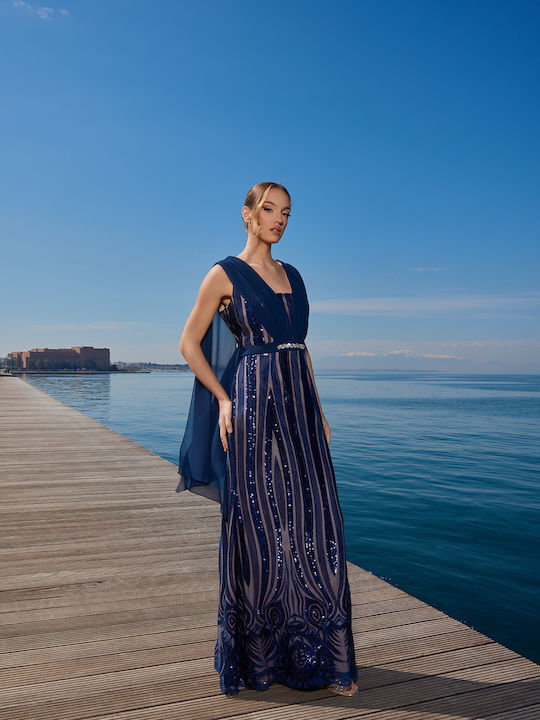 Maxi Dress for Wedding - Christening Open Back Blue