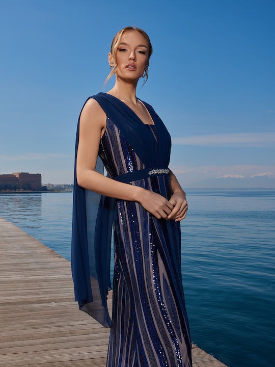 Maxi Dress for Wedding - Christening Open Back Blue