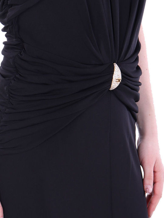 Midi Evening Dress Drape Black