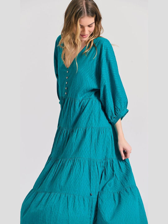 Sommer Midi Hemdkleid mit Rüschen Türkis