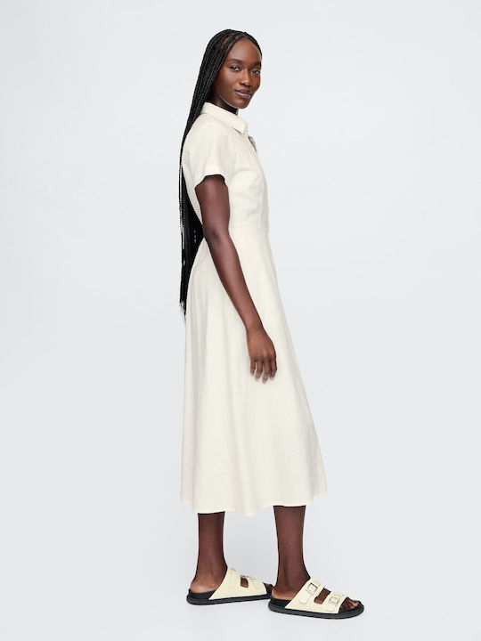 Sommer Midi Hemdkleid Off-White