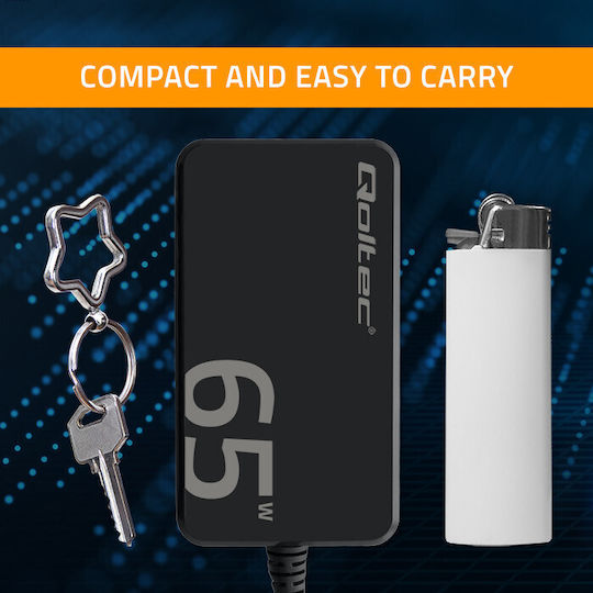 Φορτιστής 65w Gan Super Fast Slim Pd 5-20v 3.25a Usb-c 3.1 Laptop Macbook Smartphone Qoltec
