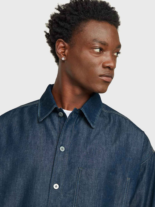 Boxy Fit Langärmlig Baumwolle Hemd Blue