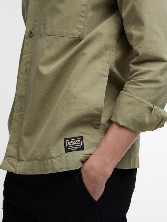 Long Sleeve Cotton Overshirt in Regular Fit Bleached Olive