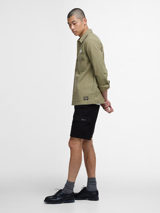 Long Sleeve Cotton Overshirt in Regular Fit Bleached Olive