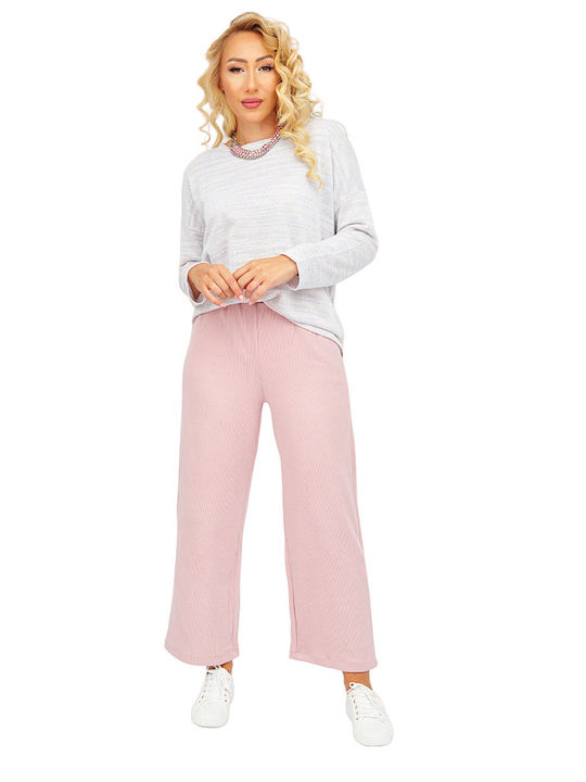 Damen Stoff Hose mit Gummizug in Geradem Schnitt Pink