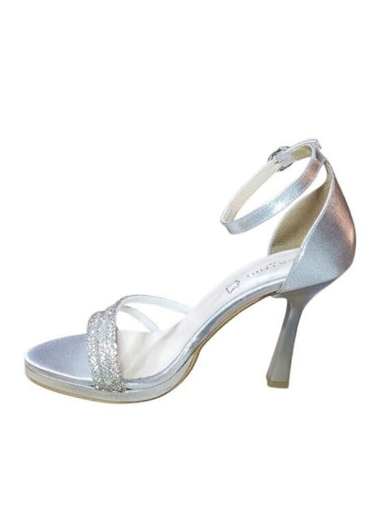 Stoff Sandalen mit Strass Silber
