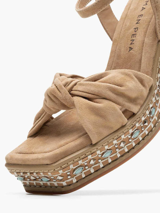 Damenplattformen Beige