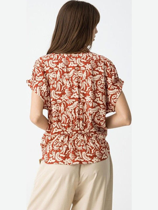 Women's Floral Short Sleeve Shirt Beige