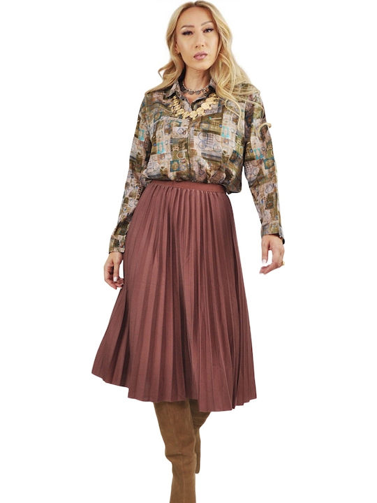 Langärmelig Damen Hemd Beige Druck