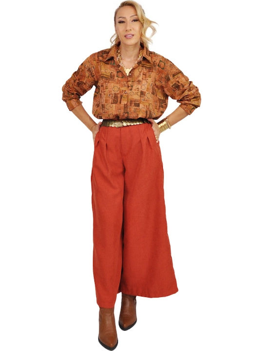 Langärmelig Damen Hemd Brown Druck