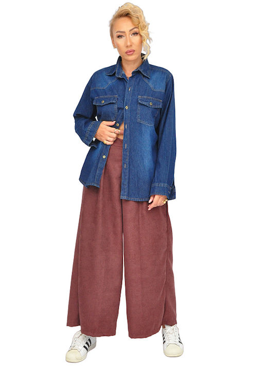 Langärmelig Damen Denim Hemd Dark Blue