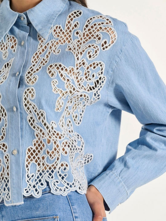 Women's Denim Monochrome Long Sleeve Shirt Light Blue