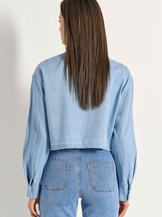 Women's Denim Monochrome Long Sleeve Shirt Light Blue