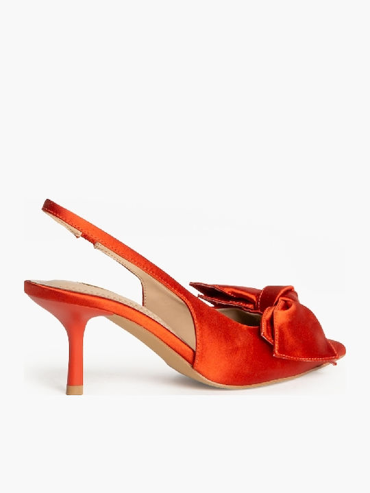 Spitze Pumps mit Riemen & Mittlerer Absatz Orange M5301