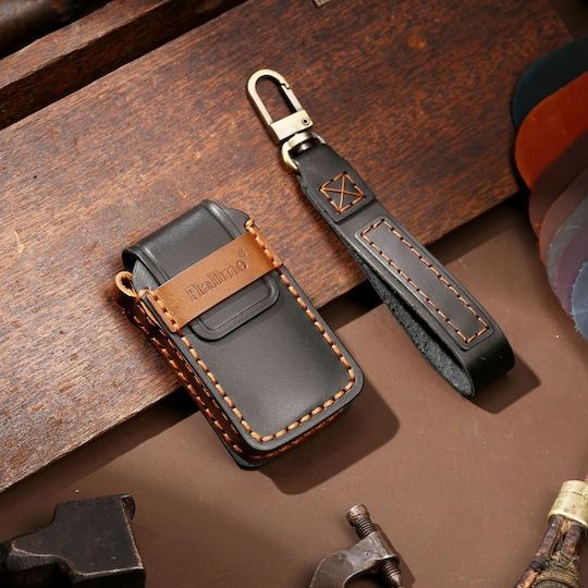 Hallmo Car Cowhide Leather Protective Key Cover Case Honda 2 Buttons Black