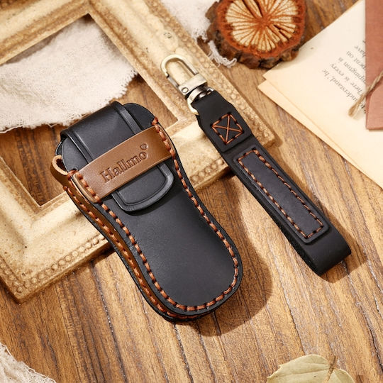 Hallmo Car Cowhide Leather Key Cover Key Case Porsche Macan 718 2021 B Style Black