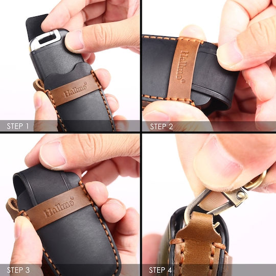 Hallmo Car Cowhide Leather Protective Key Cover Case for Hyundai 4 Buttons Black