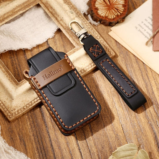 Hallmo Car Cowhide Leather Protective Key Cover Case for Mitsubishi Outlander Black