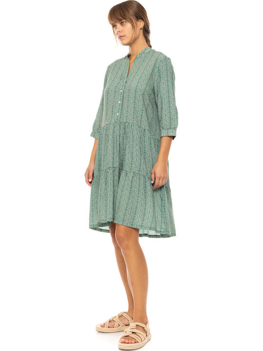 Γυναικείο Beachdress Pink Label Φόρεμα Jugle Green Viscose Κοντό Μανίκι