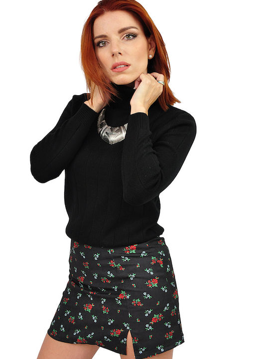 High-waisted Mini Skirt Floral Black