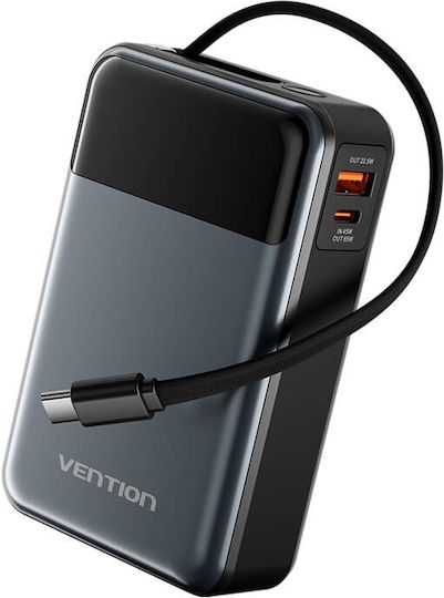 Vention Power Bank 20000mAh 65W με Θύρα USB-A και Θύρα USB-C Μαύρο