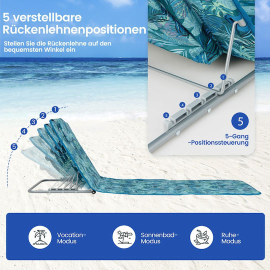 Costway Foldable Aluminum Beach Sunbeds Blue with Pillow 2pcs