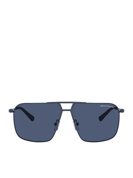 Armani Exchange Men's Sunglasses with Gray Metal Frame and Blue Lens
