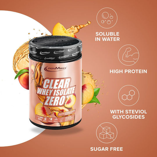 IronMaxx Clear Whey Isolate ZERO Proteină Din Zer Fara lactoza cu Aromă Peach Ice Tea 400gr