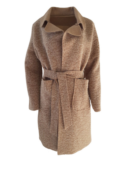 Lange Gestrickte Damen Strickjacke Beige