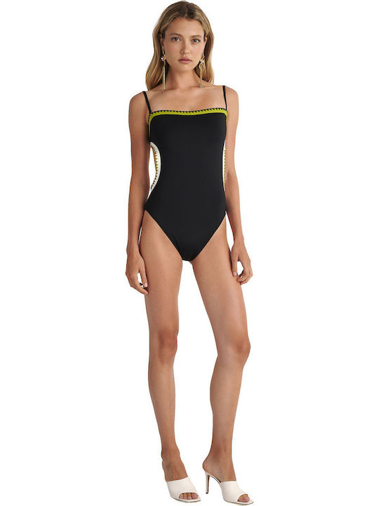 Strapless Ολόσωμο Μαγιό με Ανοίγματα & Αφαιρούμενη Ενίσχυση Μαύρο